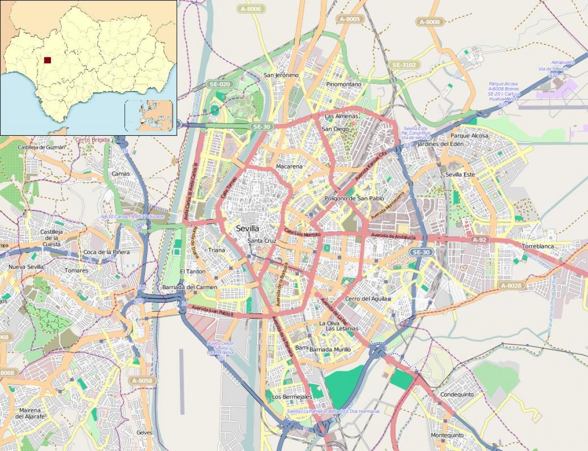 térkép Sevilla, spanyolország városrészek